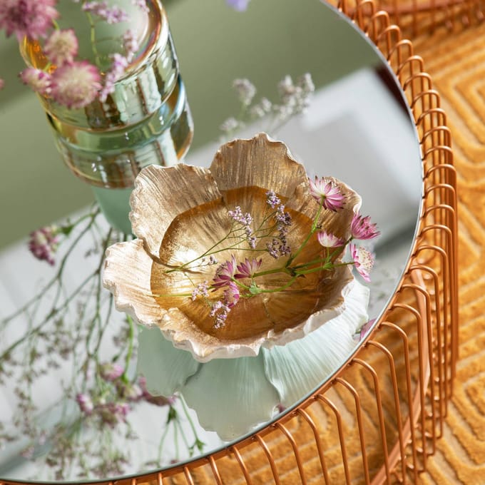 KARE Flower Bloom decoratieve kom, crème/goud, handgemaakt