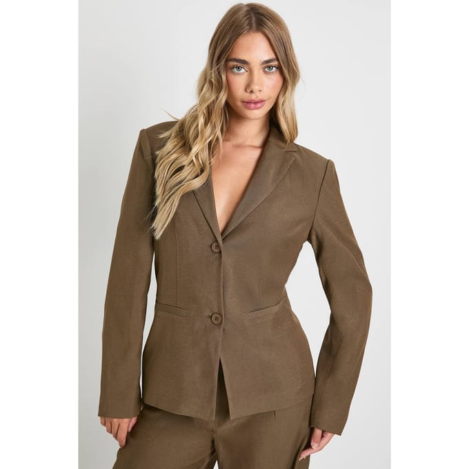 boohoo Dames Getailleerde blazer met ingesnoerde taille | Kaki | Maat: 44