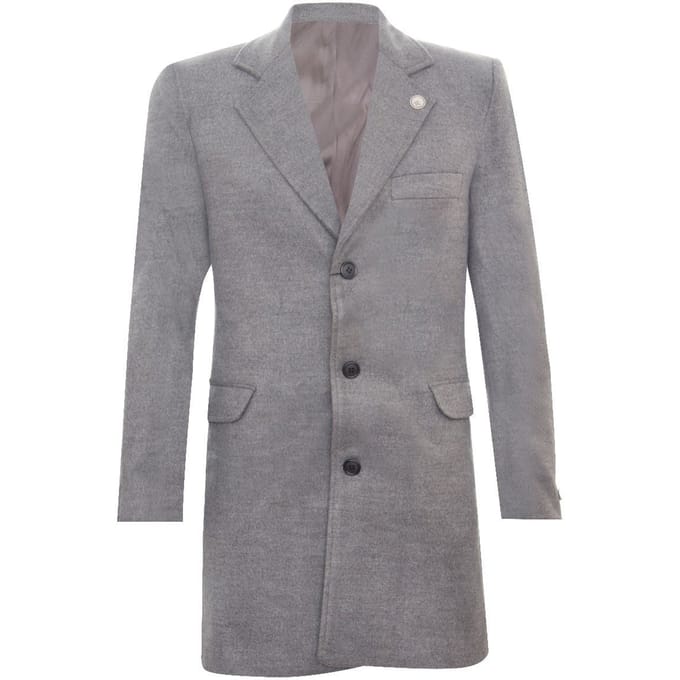 Lange grijze wollen slim-fit overjas voor heren