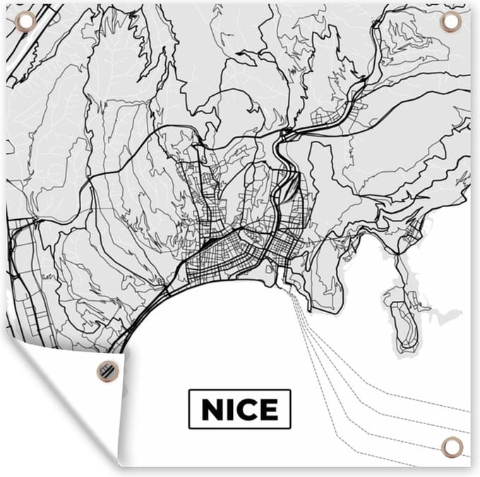Tuindoek Frankrijk - Plattegrond - Kaart - Nice - Stadskaart - 100x100 cm