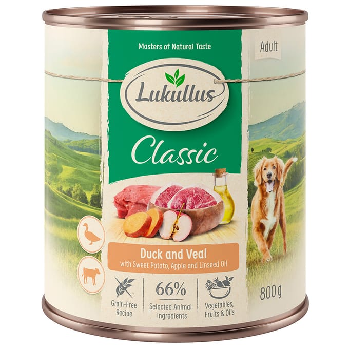 6x800g Adult Eend & Kalf Lukullus Natuurkost Graanvrij Hondenvoer nat