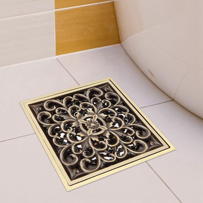 Grille de protection pour siphon de sol de douche en laiton antique de 10 cm Antique vine flowers black