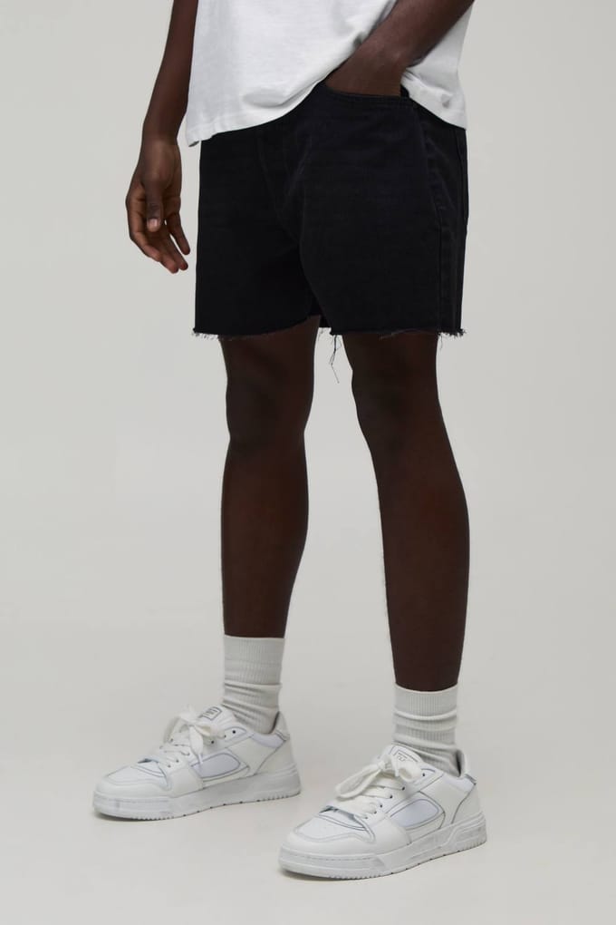 Short Length Rigid Denim Shorts | Washed Black | Size 48
