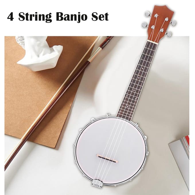 4-snarige Banjo Set met BJ10 Snaren Capo Reinigings- en Poetsdoek white