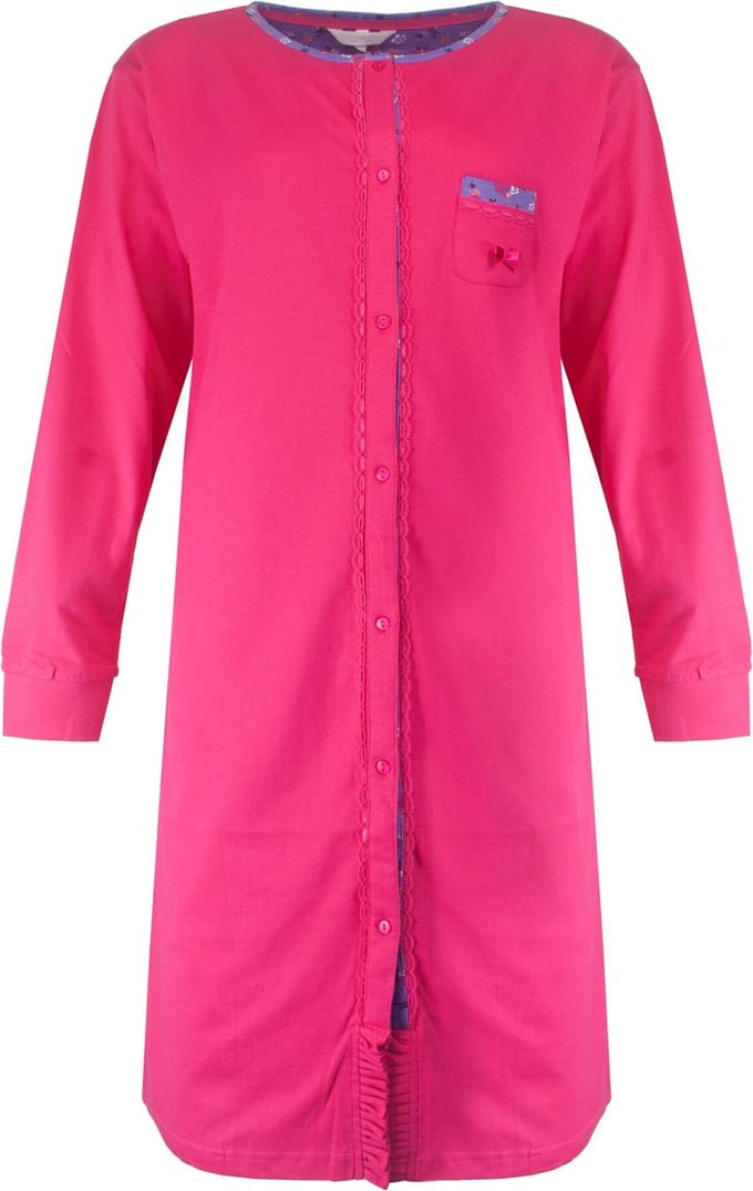 Tenderness Dames Nachthemd - Doorknoop - Donker Roze - Maat M