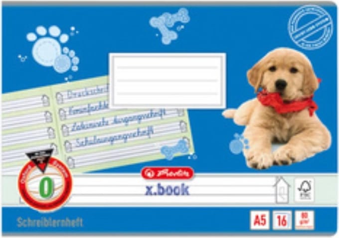 Schrijfschrift voor scholen, liggend A4-formaat, met speciale lijnengeleider.