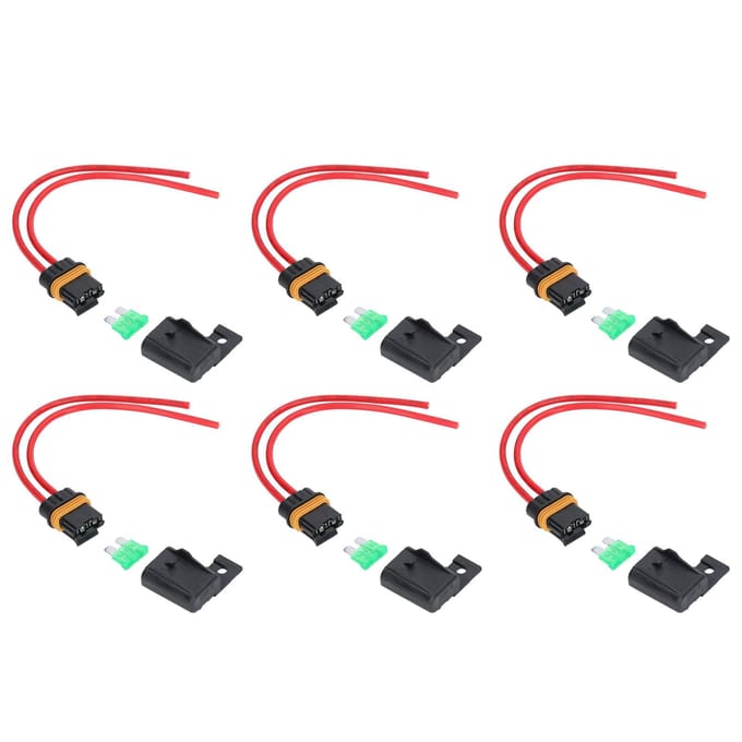 6 Pièces Porte-fusible en ligne IP66 Étanche 12AWG 30A Lame Faisceau de câblage pour Bateau Voiture black