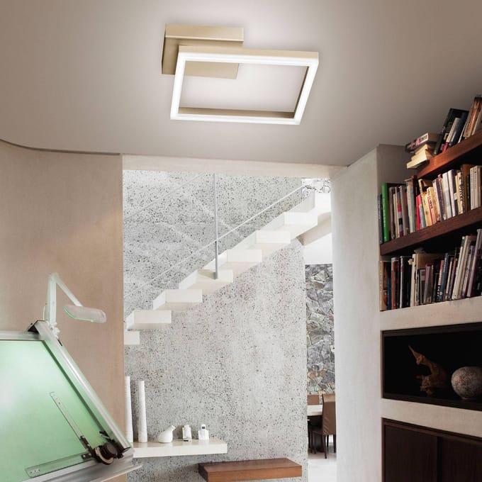 Fabas Luce LED plafondlamp Bard, 27x27cm, matgoud finish