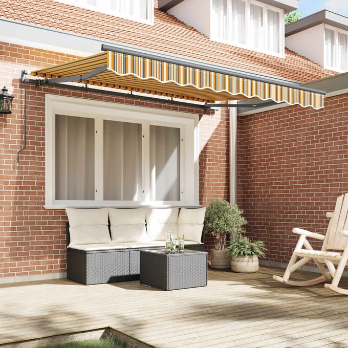 vidaXL - Uitschuifbare - luifel - Geel - en - Grijs - 250 - x - 200 - cm - Stof
