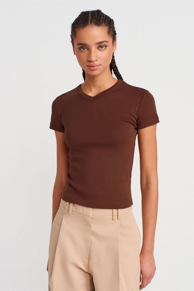 Slim Fit Katoenen V-hals T-shirt