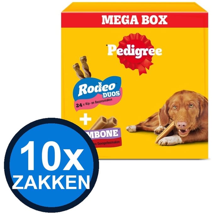 10x Pedigree - Rodeo Jumbone Megabox - Hondensnacks - 780 g