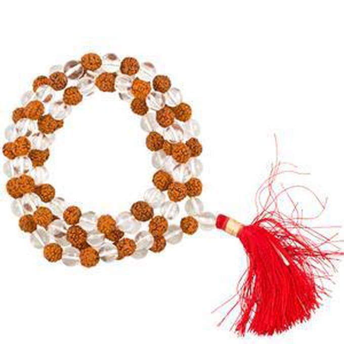 Mala bergkristal/rudraksha AA 108 kralen + tasje - 0.8 cm