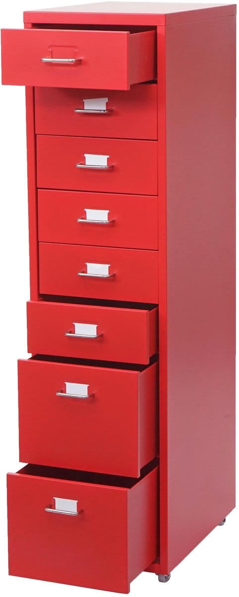 Trolley kast Boston T851, stalen ladekast, 110x28x41cm 8 laden ~ rood