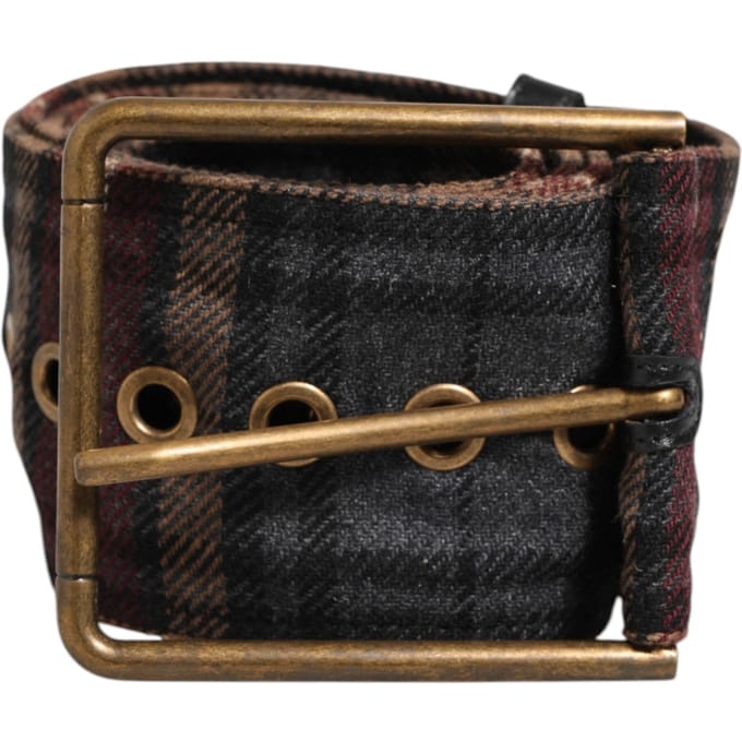 Dolce & Gabbana Ruitstof Logo Plaat Messing Gesp Riem