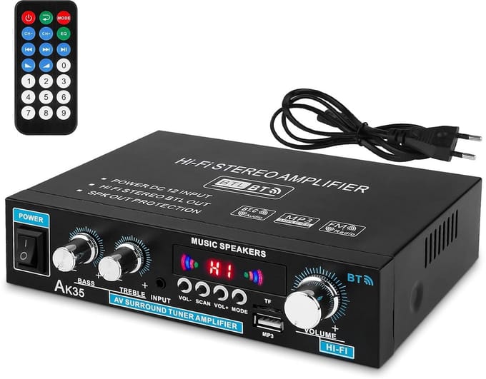 2-kanaals mini hifi stereo versterker met digitale eindversterker en bas/tone regeling voor pc en thuisbioscoop