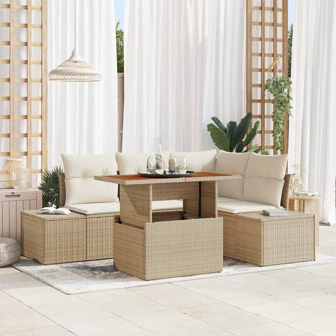 vidaXL - Tuinbank - Set - 5 - st - Beige - Poly - rattan