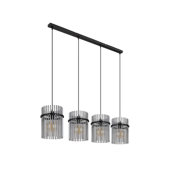 Globo Hanglamp Gorley, rookkleurig/zwart, 4-lamps, 110 cm, glas, E27