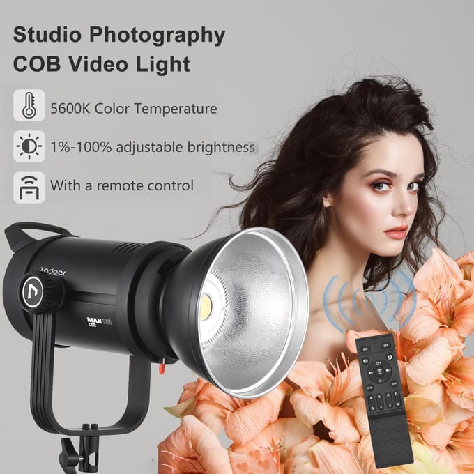 Andoer MAX 100 100W COB LED-videolamp Studiofotografie Invullicht 5600K Continue verlichting EU Plug gray