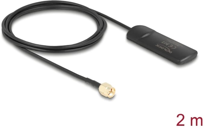 Delock GSM UMTS LTE WLAN 2.4 GHz Antenna SMA plug 2 dBi omnidirectional fixed black self-adhesive