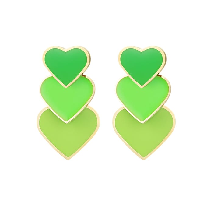 Oorbellen kleurrijke harten - Groen