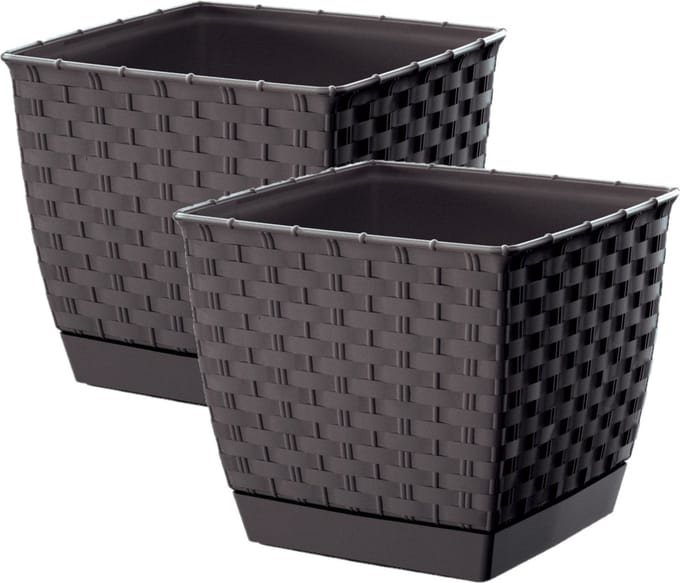 Prosperplast Plantenpot/bloempot - 2x - rotan kunststof - 25 x 22 cm - bruin