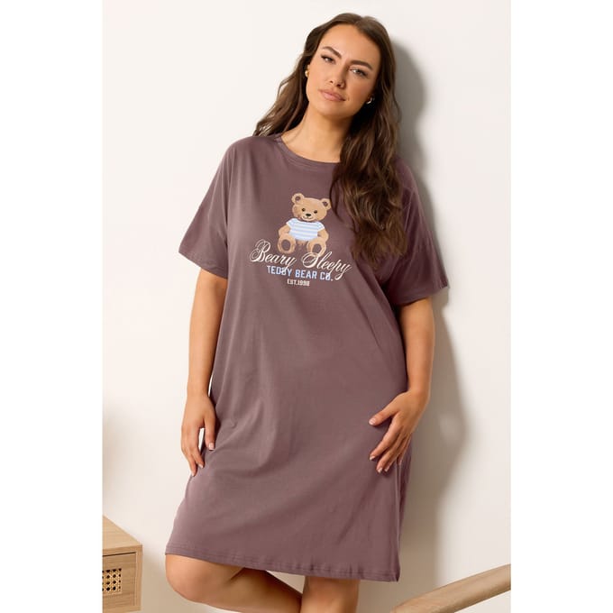 Yours Chocoladebruin 'Beary Sleepy' Slaapshirt Nachthemd Size 46-48