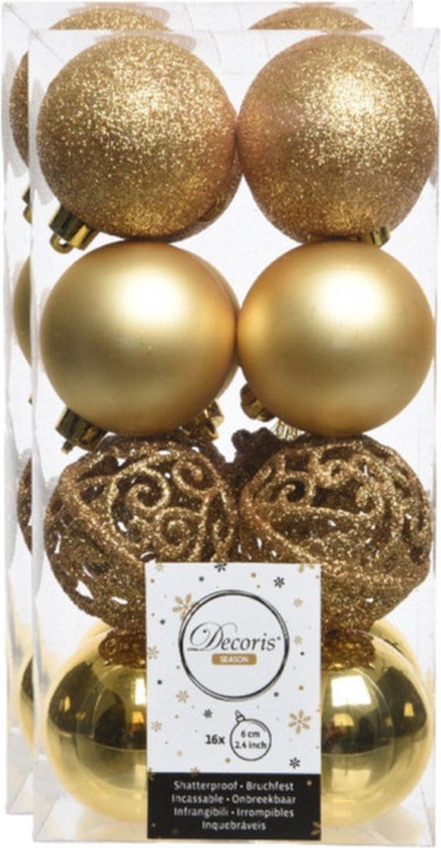 Decoris Kerstballen - 32x st - goud - D6 cm - kunststof - kerstversiering - kerstboomversiering