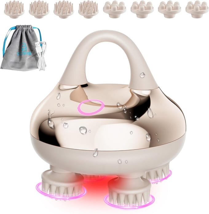 Hoofdmassageapparaat - Hoofdhuid massager - Stressvermindering - 8 Kneedkoppen - IPX7 Waterdicht - Goud