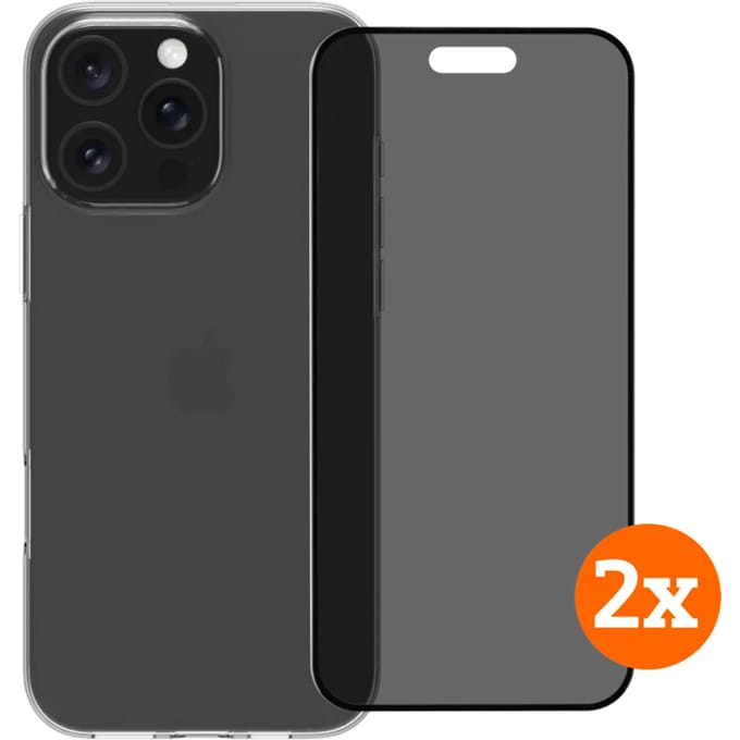 BlueBuilt Back Cover iPhone 16 Pro Max Transparant + Privacy Screenprotector Duo Pack