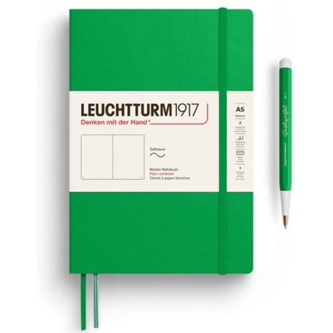 Leuchtturm1917 notitieboekje, softcover, medium a5, blanco, lenteblad groen