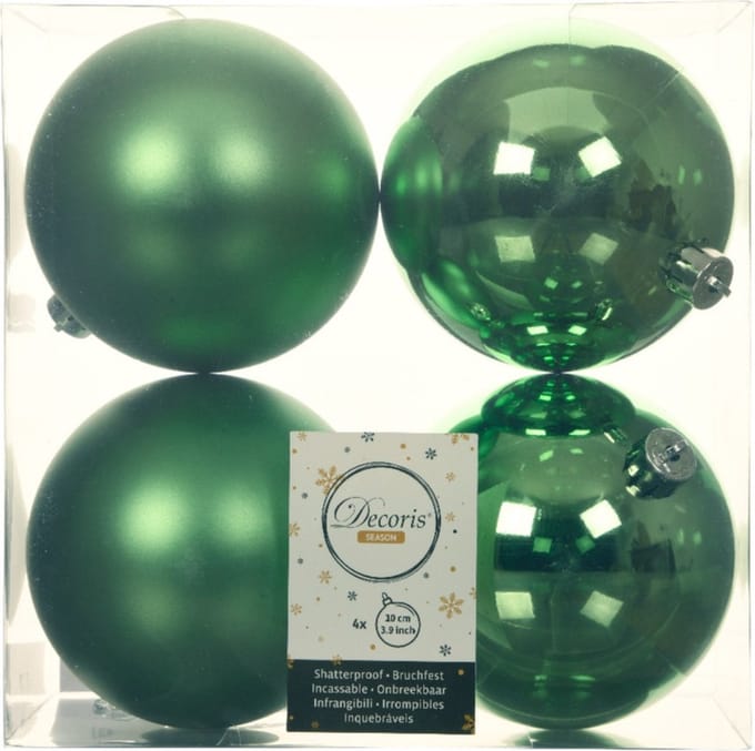 Decoris Kerstballen - 4x st - groen - D10 cm - kunststof - kerstversiering