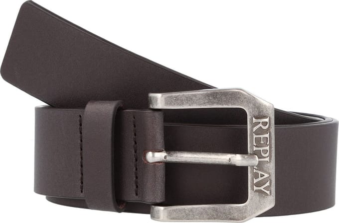 REPLAY Leren riem Belt W100 Black Brown donkerbruin