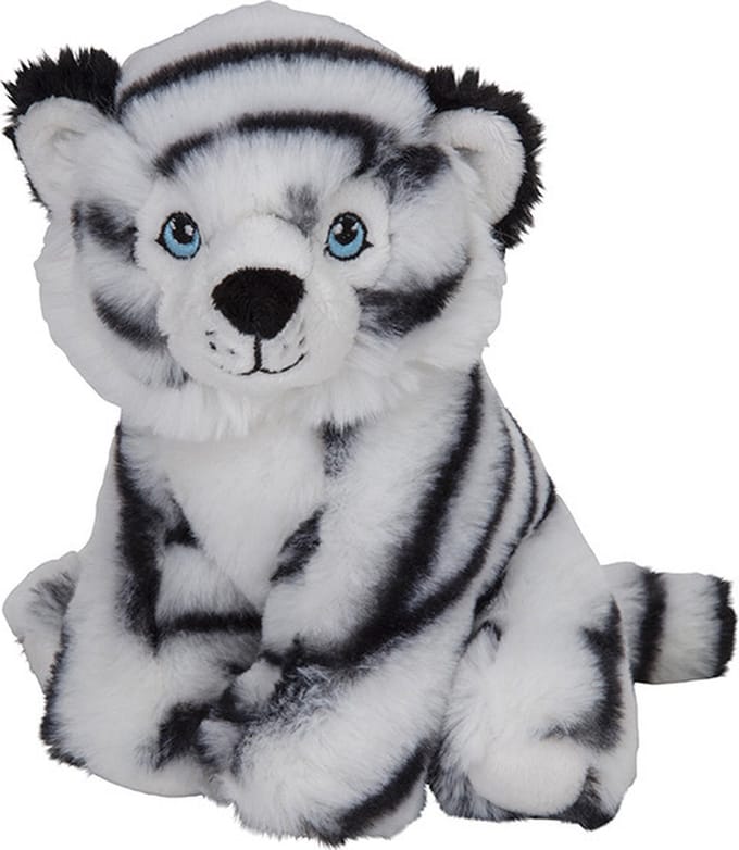 Nature Planet pluche knuffel witte tijger - 16 cm - wilde dieren knuffels