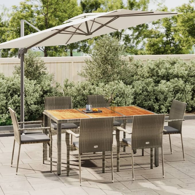 vidaXL - 7-delige - Tuinset - met - kussens - poly - rattan - grijs