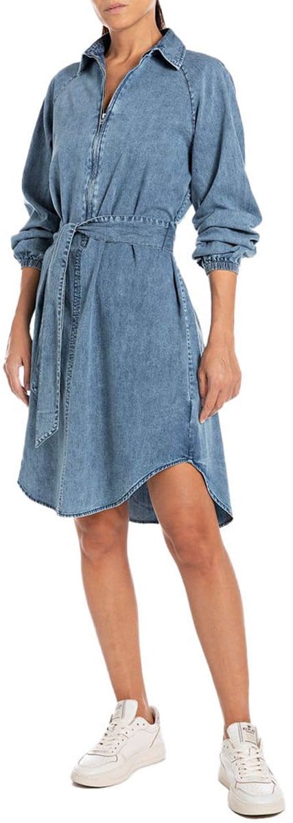 Replay W9087a.000.16043b Lang Mouw Jurk Blauw S Vrouw