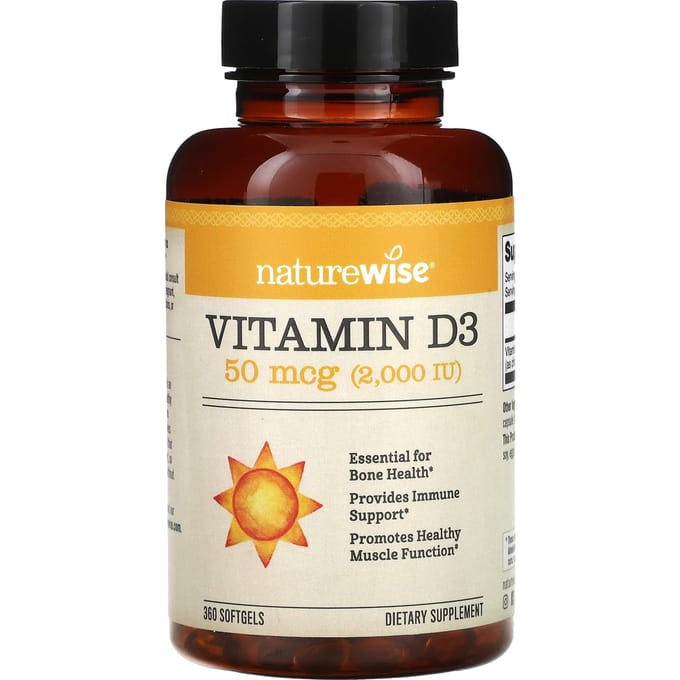 NatureWise, Vitamine D3, 50mcg (2.000 IE), 360 zachte capsules