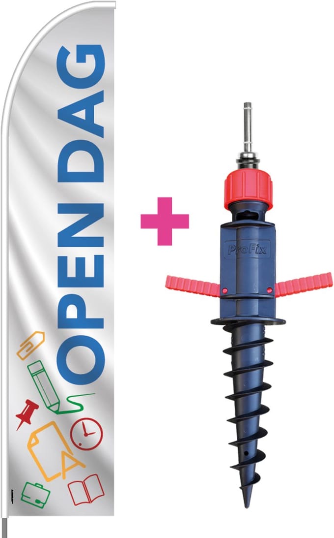 Beachflag - Open Dag - Vlag + Grondboor + Rotator + Hengelsysteem + Draagtas - Actievlag.nl
