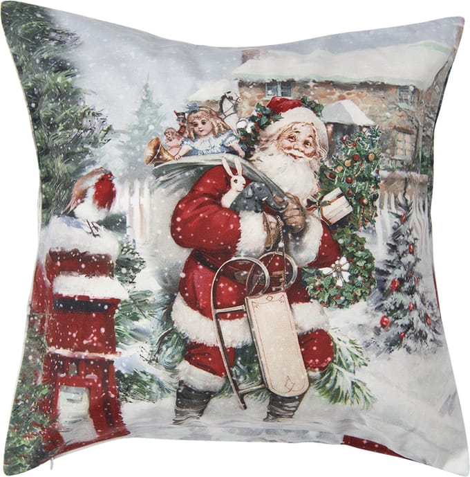 Clayre & Eef Kussenhoes 45x45 cm Wit Polyester Kerstman
