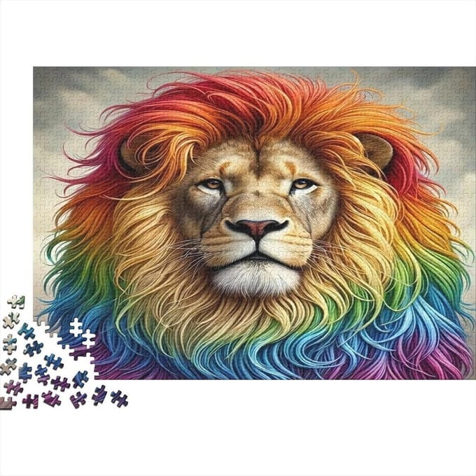 Leeuw Regenboog Puzzel - Volwassen Puzzel - Ontspannend Spel - Educatief en Rustgevend - 1000 Stukjes - Multicolor