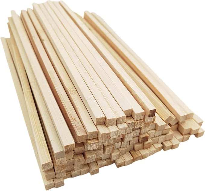 Cosensi - Bamboe Sticks 100 Pack, Natuurlijk Onafgewerkt, Vierkant, 0.8cm Dik, Lengte 30cm