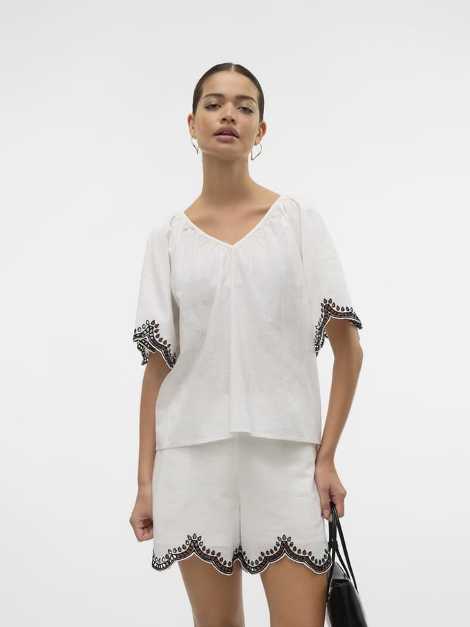 VERO MODA - VMDIANA 2/4 V-NECK TOP WVN BTQ - Dames - Blouses