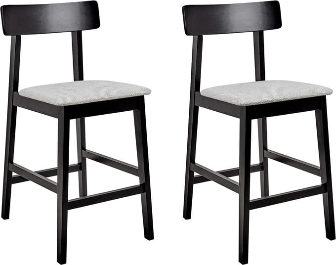 ISANTI - Barkruk set van 2 - Grijs/Zwart - Rubberhout