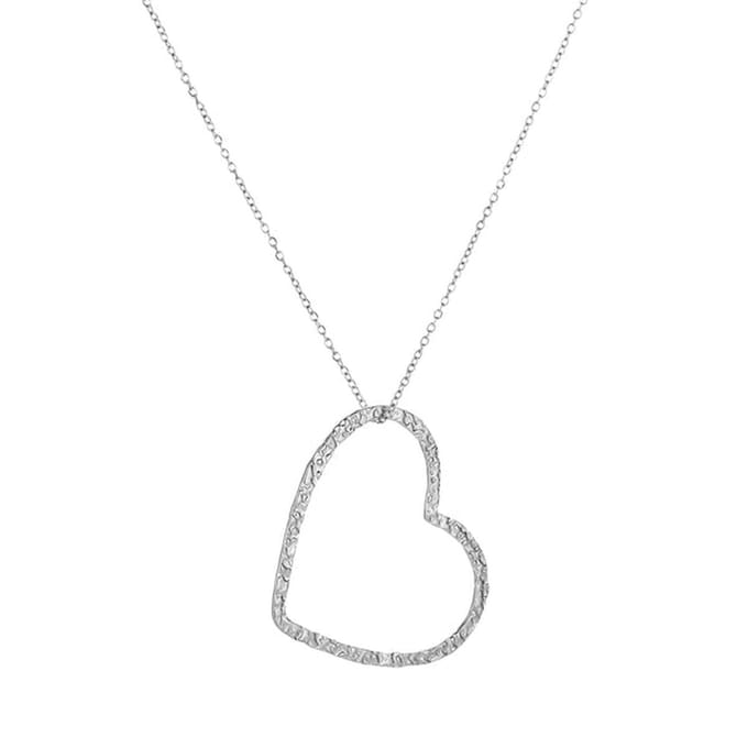 Bijoutheek Collier Gehamerd Hart Groot Silver