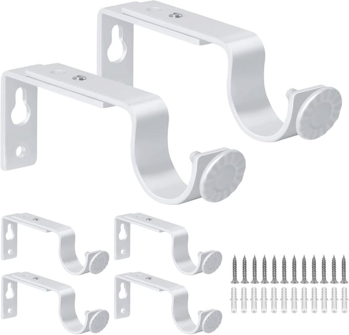Gordijnroede Beugels - Roede Hangers - Venster Decoratie - Verstelbare Lengte - 6 Stuks - Wit