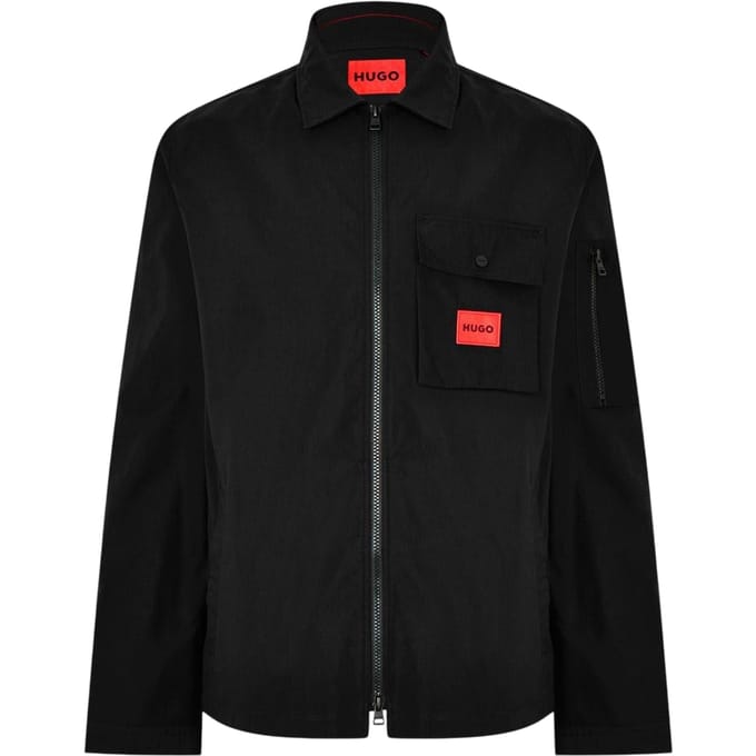 Hugo Heren Logo Katoenen Overshirt (Zwart)