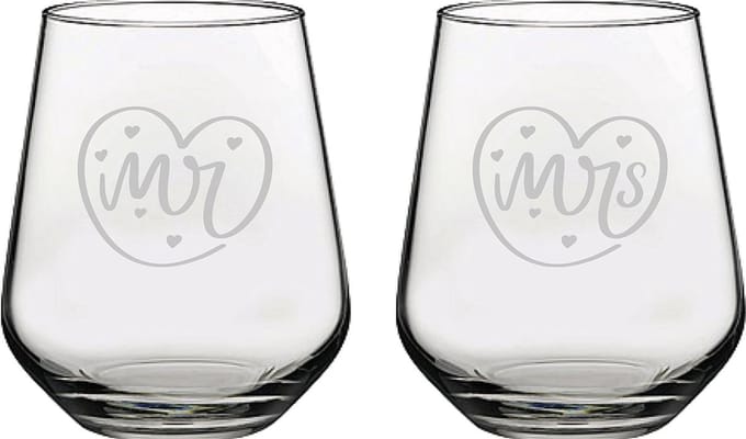 Gegraveerde set drinkglazen 42,5cl Mr. In hartje - Mrs. In hartje