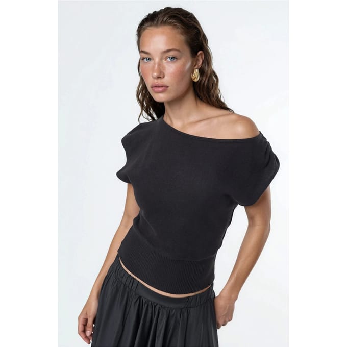 Bootneck Geribbelde Blouse