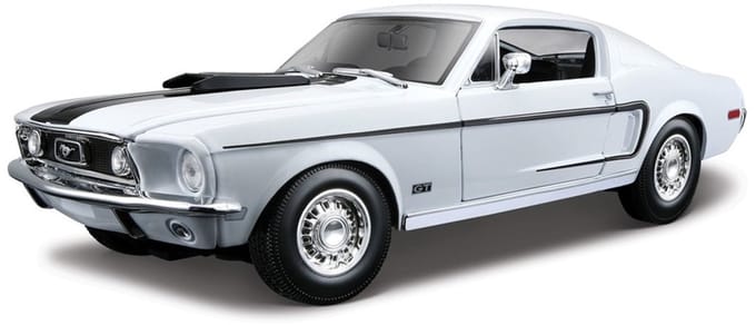 Modelauto Ford Mustang GT Cobra 1968 wit/zwart 24 cm schaal 1:18 - speelgoed auto schaalmodel