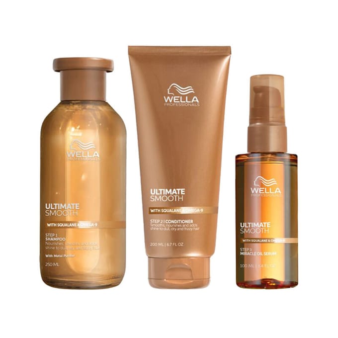 Wella Ultimate Smooth Shampoo 200ml + Conditioner 200ml + Miracle Oil Serum 100ml