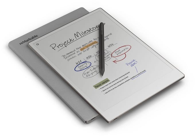 reMarkable Paper Pro Tablet met Marker Plus en originele Book Folio (Grijs Polymer Weave)